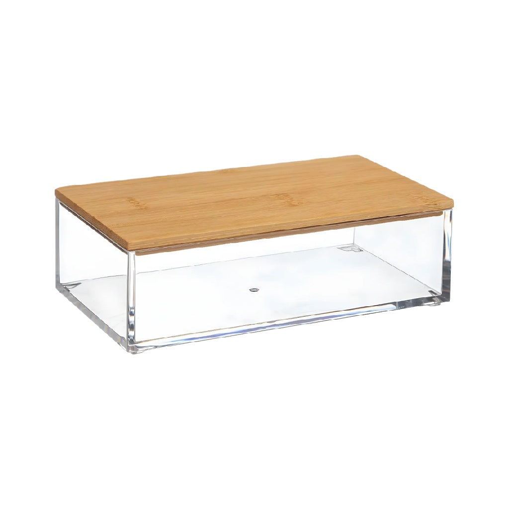 Boîte de rangement en verre avec couvercle en bambou, Transparent
