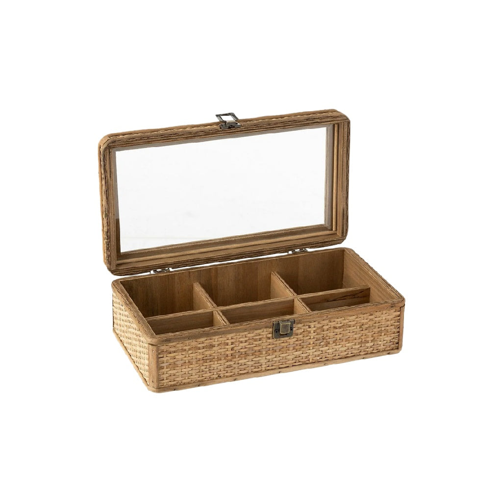 Boîte de rangement en osier avec compartiments et fenêtre, Naturel