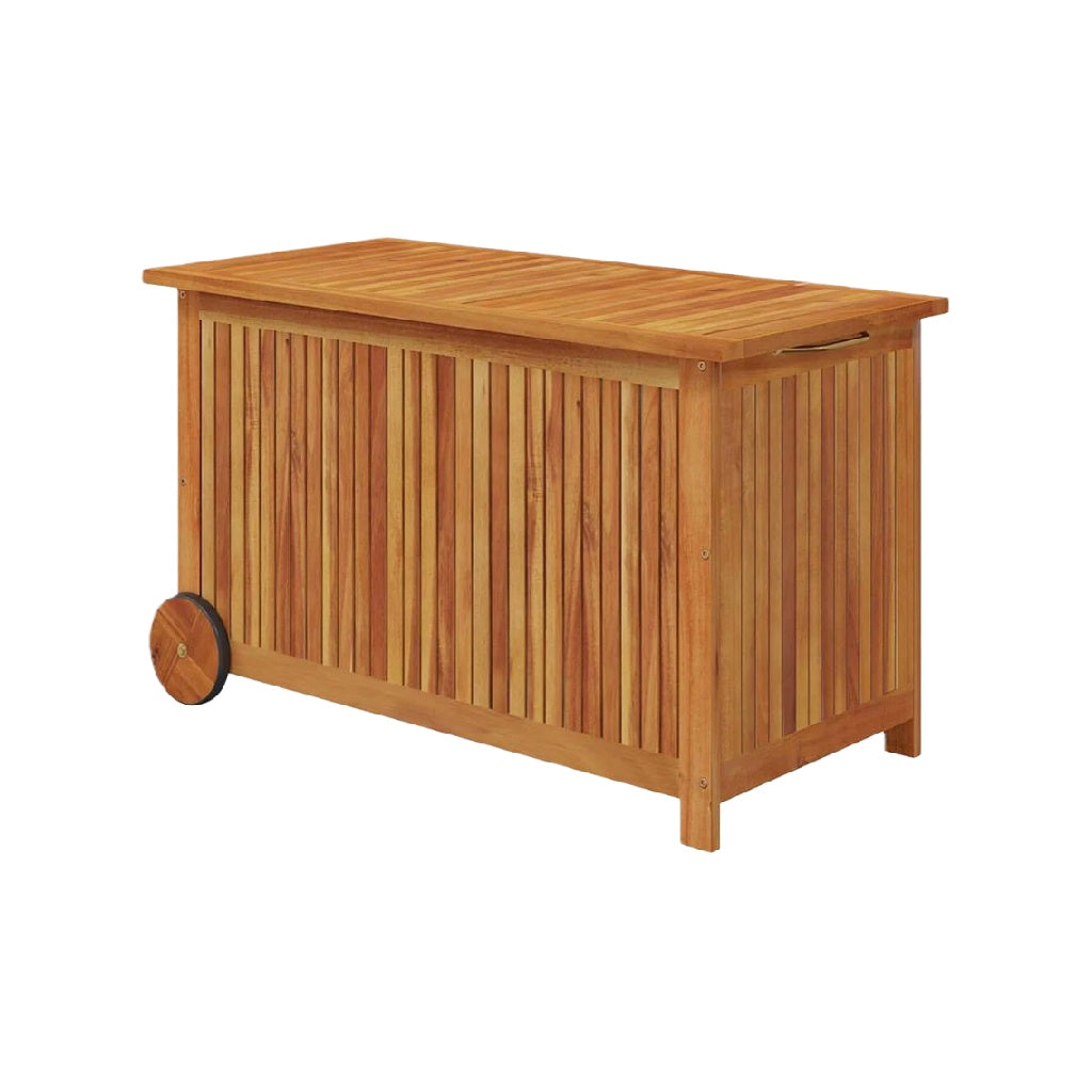 Coffre de rangement en bois extérieur avec roues, design étanche